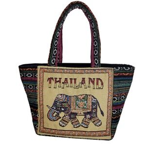 Thailand Elephant Woven Tapestry Tote Bag